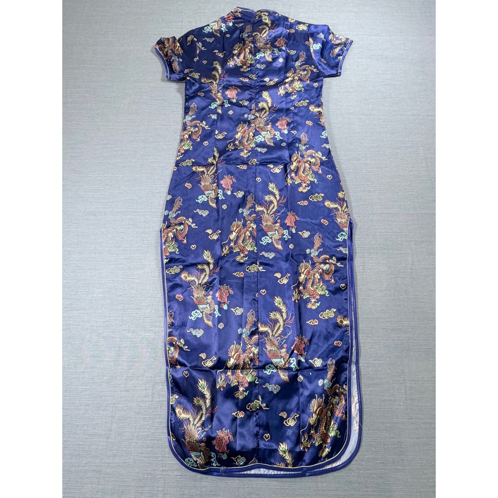 Hong Shang Jia Blue Dragon Phoenix Satin Cheongsam Qipao Maxi Dress XL - Picture 2 of 9